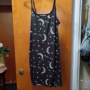 Women's Black Nightdress with Moon and Star Print